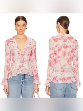 FREE PEOPLE Bad At Love Printed Blouse In Ivory Combo Sz Large